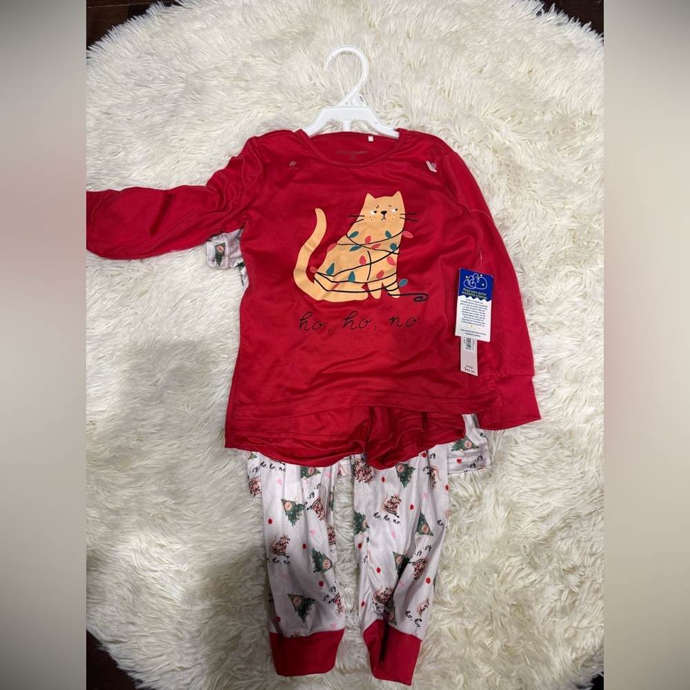 Catherine Malandrino Red and White Cat Print Kids Christmas Pajamas